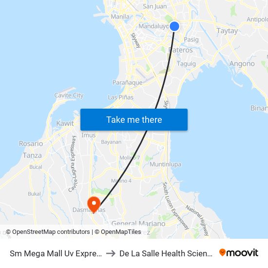 Sm Mega Mall Uv Express Terminal to De La Salle Health Sciences Institute map