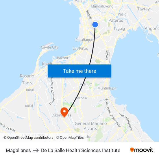 Magallanes to De La Salle Health Sciences Institute map