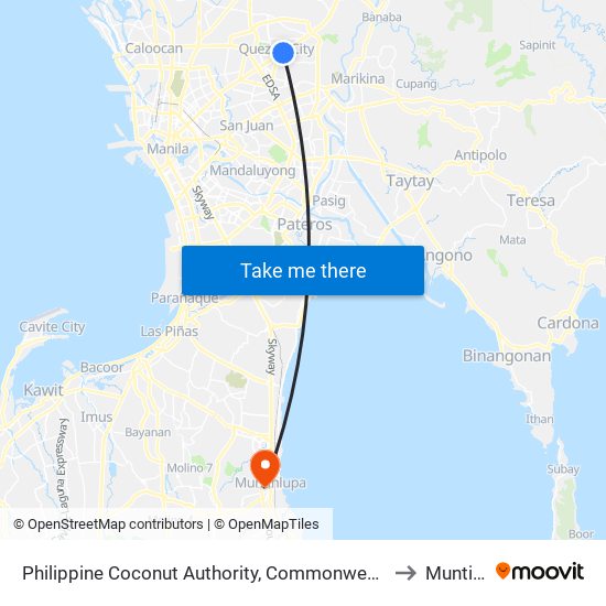 Philippine Coconut Authority, Commonwealth Avenue, Quezon City to Muntinlupa map