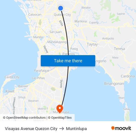 Visayas Avenue Quezon City to Muntinlupa map