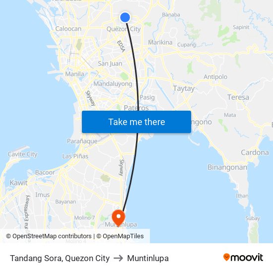 Tandang Sora, Quezon City to Muntinlupa map