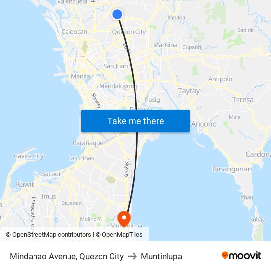 Mindanao Avenue, Quezon City to Muntinlupa map