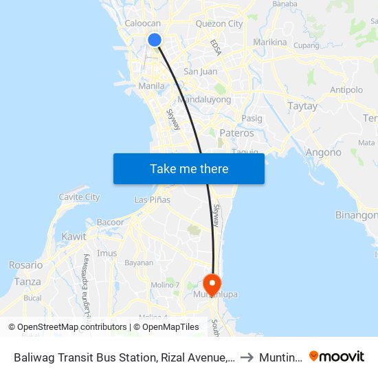 Baliwag Transit Bus Station, Rizal Avenue, Caloocan City to Muntinlupa map