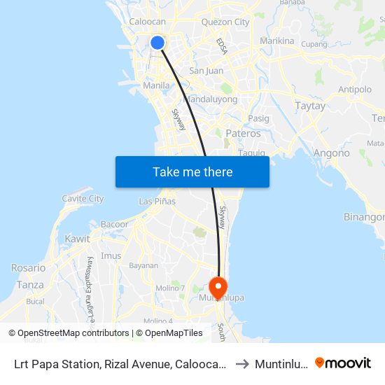 Lrt Papa Station, Rizal  Avenue, Caloocan City to Muntinlupa map