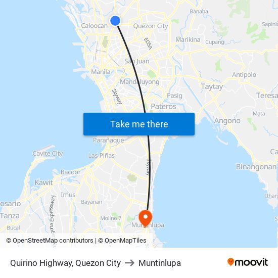 Quirino Highway, Quezon City to Muntinlupa map