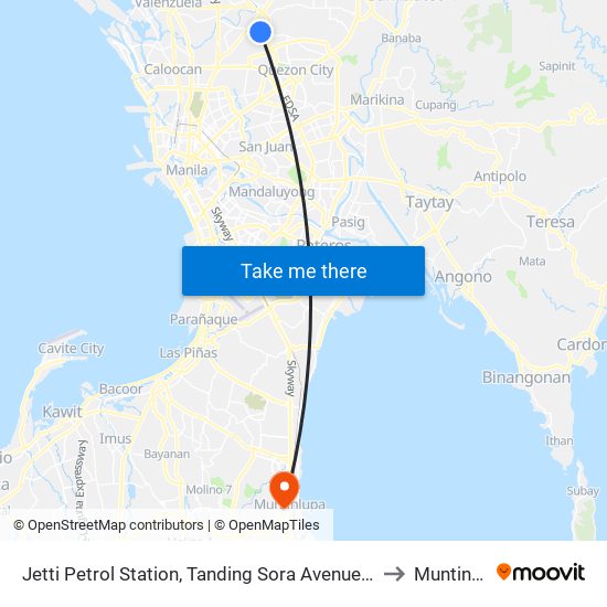 Jetti Petrol Station, Tanding Sora Avenue, Quezon City to Muntinlupa map
