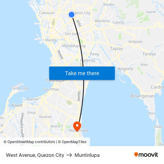 West Avenue, Quezon City to Muntinlupa map