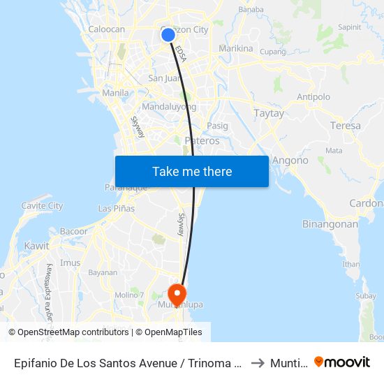 Epifanio De Los Santos Avenue / Trinoma Access Road, Quezon City to Muntinlupa map