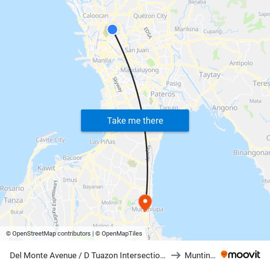 Del Monte Avenue / D Tuazon Intersection, Quezon City to Muntinlupa map