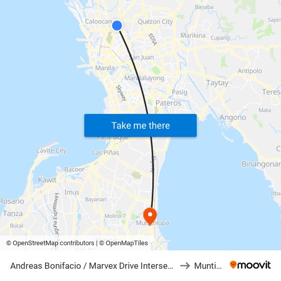 Andreas Bonifacio / Marvex Drive Intersection, Quezon City to Muntinlupa map