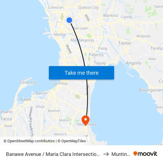 Banawe Avenue / Maria Clara Intersection, Quezon City to Muntinlupa map