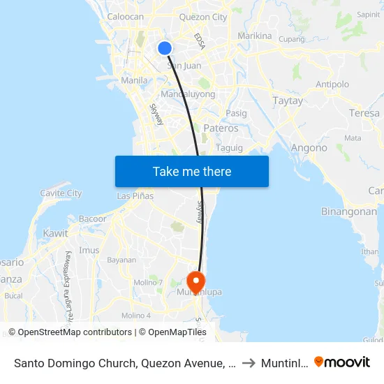 Santo Domingo Church, Quezon Avenue, Quezon City to Muntinlupa map