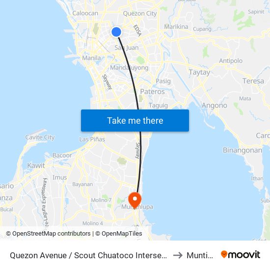 Quezon Avenue / Scout Chuatoco Intersection, Quezon City to Muntinlupa map