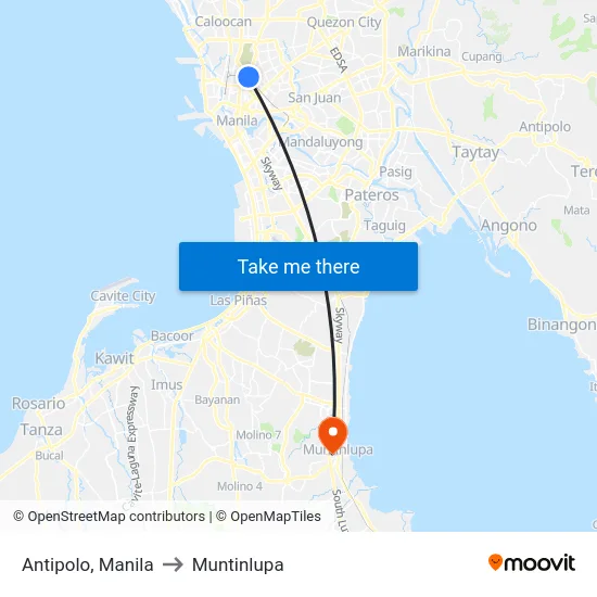 Antipolo, Manila to Muntinlupa map