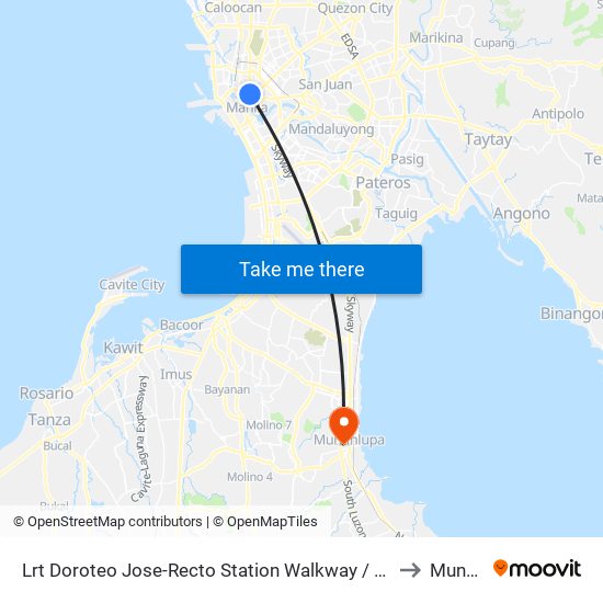 Lrt Doroteo Jose-Recto Station Walkway / Rizal Avenue Intersection, Manila to Muntinlupa map