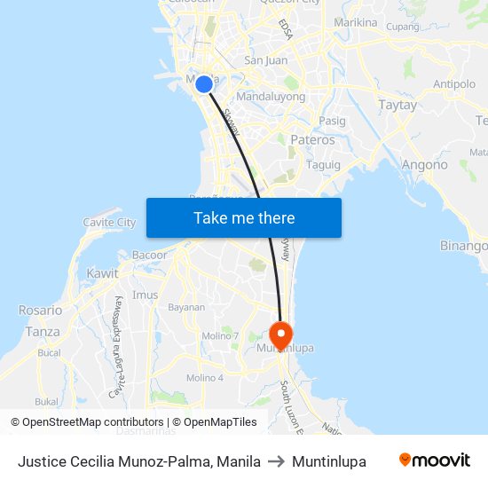 Justice Cecilia Munoz-Palma, Manila to Muntinlupa map