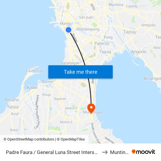 Padre Faura / General Luna Street Intersection, Manila to Muntinlupa map