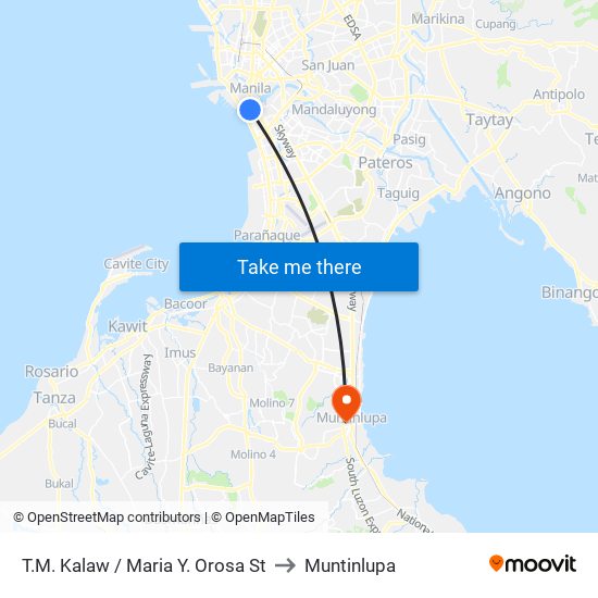 T.M. Kalaw / Maria Y. Orosa St to Muntinlupa map