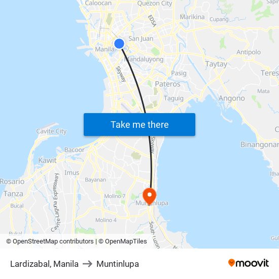 Lardizabal, Manila to Muntinlupa map