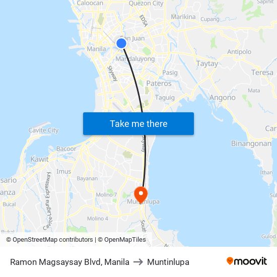Ramon Magsaysay Blvd, Manila to Muntinlupa map