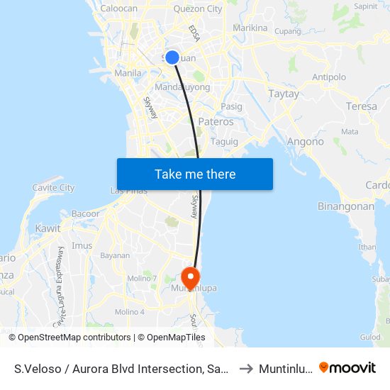 S.Veloso / Aurora Blvd Intersection, San Juan to Muntinlupa map
