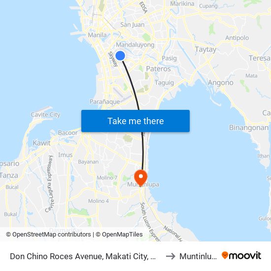 Don Chino Roces Avenue, Makati City, Manila to Muntinlupa map