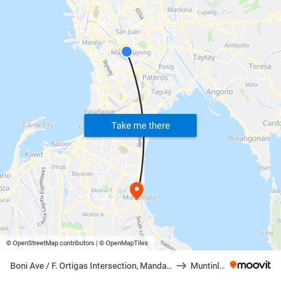 Boni Ave / F. Ortigas Intersection, Mandaluyong City to Muntinlupa map