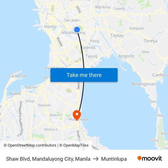 Shaw Blvd, Mandaluyong City, Manila to Muntinlupa map