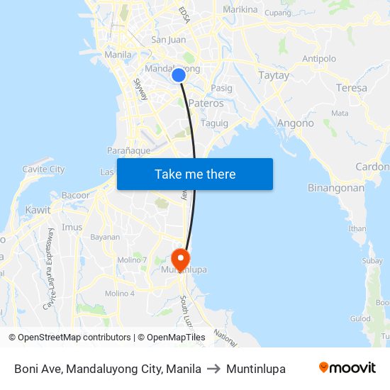 Boni Ave, Mandaluyong City, Manila to Muntinlupa map