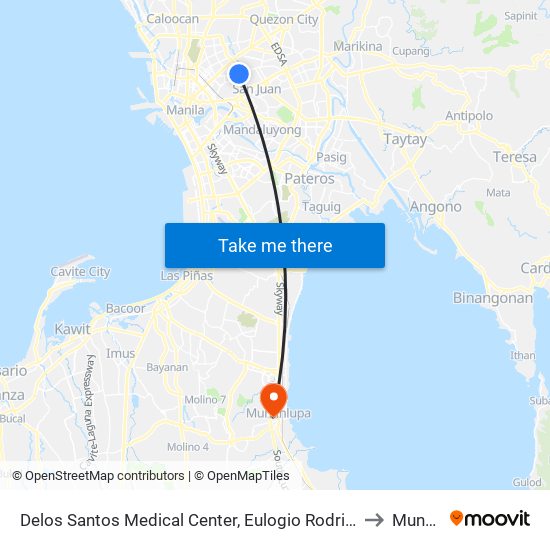 Delos Santos Medical Center, Eulogio Rodriguez Sr. Ave, Quezon City, Manila to Muntinlupa map