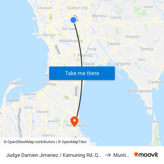 Judge Damien Jimenez / Kamuning Rd, Quezon City, Manila to Muntinlupa map