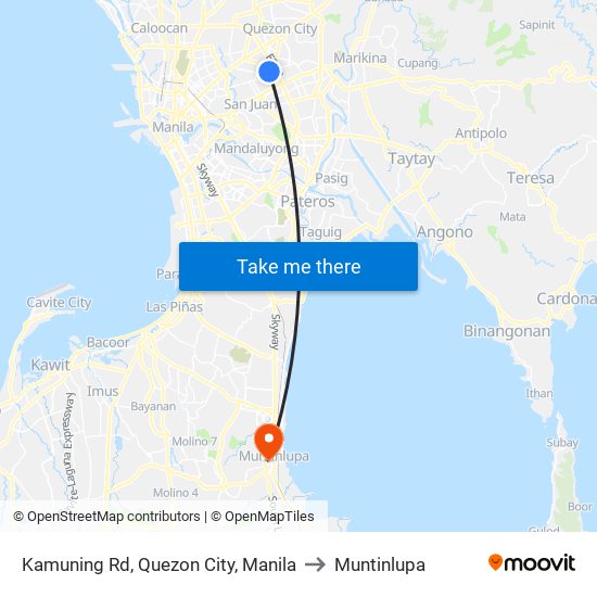 Kamuning Rd, Quezon City, Manila to Muntinlupa map