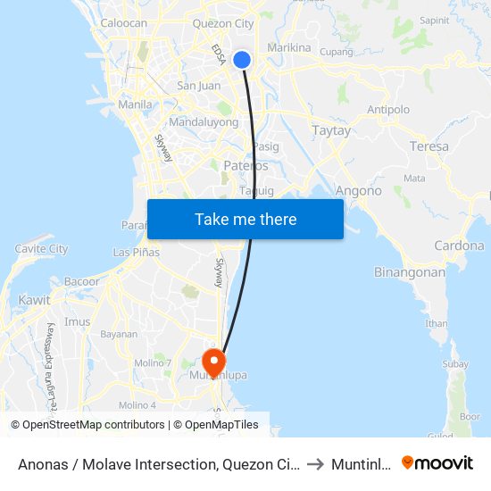 Anonas / Molave Intersection, Quezon City, Manila to Muntinlupa map