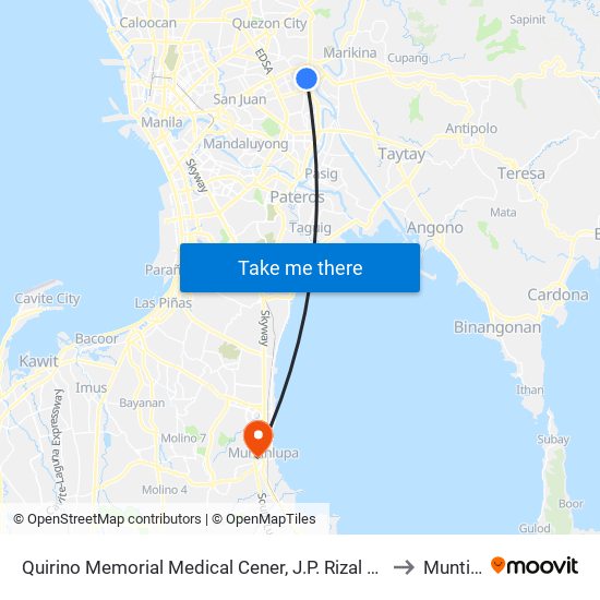 Quirino Memorial Medical Cener, J.P. Rizal Street, Quezon City, Manila to Muntinlupa map
