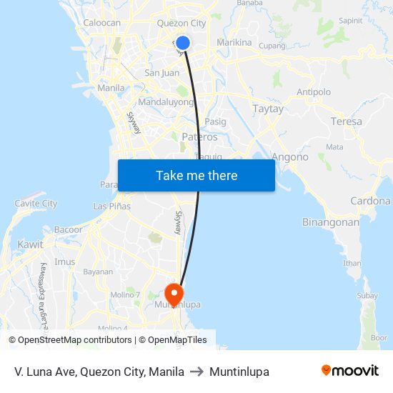V. Luna Ave, Quezon City, Manila to Muntinlupa map