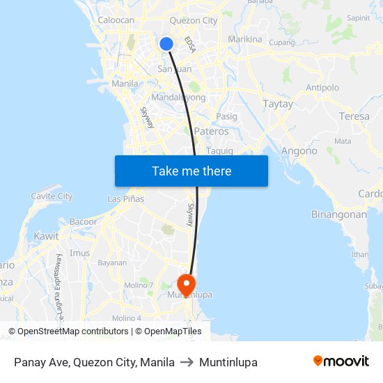 Panay Ave, Quezon City, Manila to Muntinlupa map