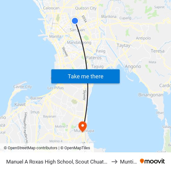 Manuel A Roxas High School, Scout Chuatoco, Quezon City, Manila to Muntinlupa map