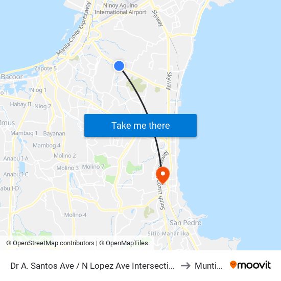 Dr A. Santos Ave / N Lopez Ave Intersection, Parañaque City to Muntinlupa map