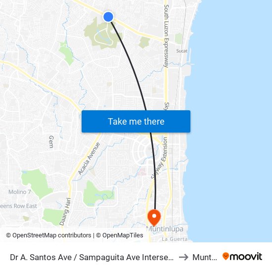Dr A. Santos Ave / Sampaguita Ave Intersection, Parañaque City, Manila to Muntinlupa map