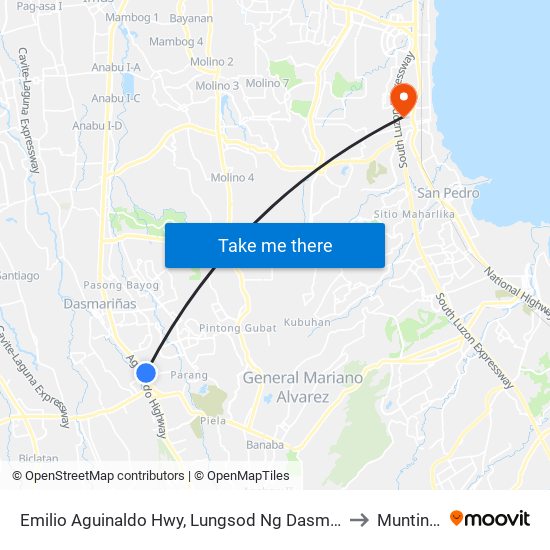 Emilio Aguinaldo Hwy, Lungsod Ng Dasmariñas, Manila to Muntinlupa map
