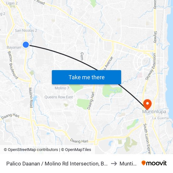 Palico Daanan / Molino Rd Intersection, Bacoor City, Manila to Muntinlupa map