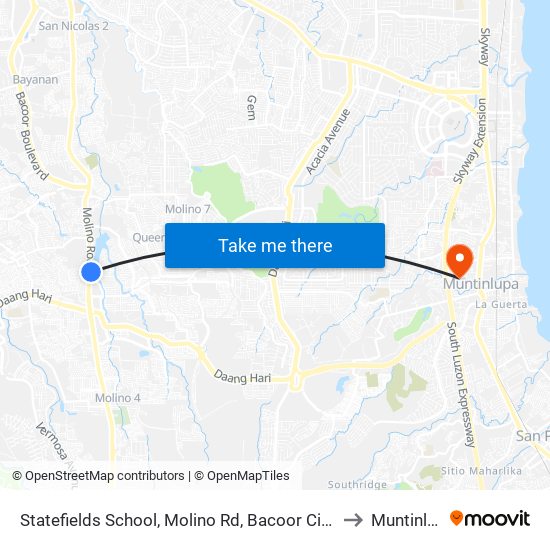 Statefields School, Molino Rd, Bacoor City, Manila to Muntinlupa map