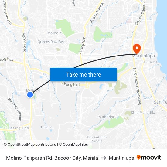 Molino-Paliparan Rd, Bacoor City, Manila to Muntinlupa map