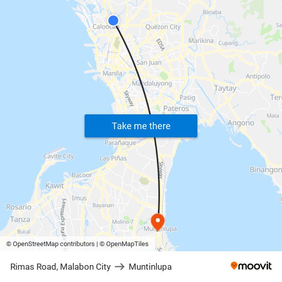Rimas Road, Malabon City to Muntinlupa map