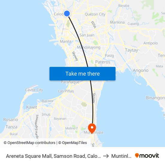 Areneta Square Mall, Samson Road, Caloocan City to Muntinlupa map