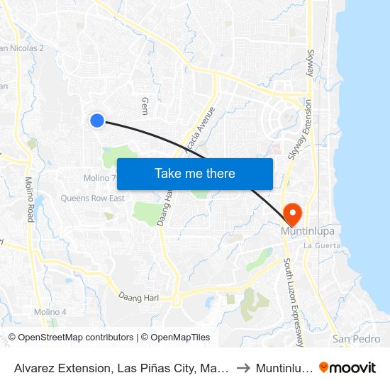 Alvarez Extension, Las Piñas City, Manila to Muntinlupa map