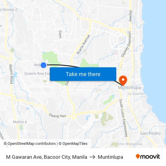 M Gawaran Ave, Bacoor City, Manila to Muntinlupa map