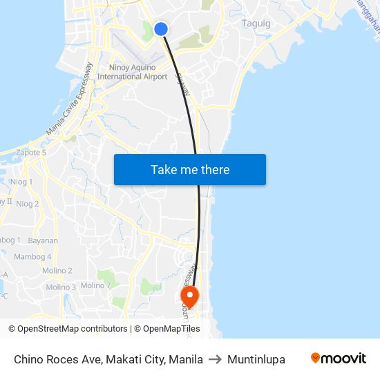 Chino Roces Ave, Makati City, Manila to Muntinlupa map