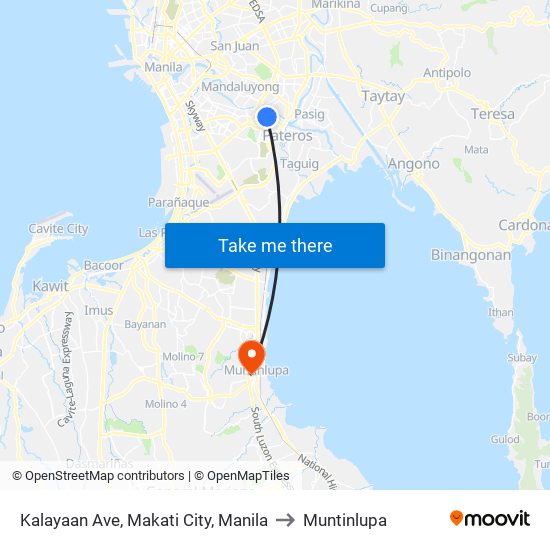 Kalayaan Ave, Makati City, Manila to Muntinlupa map
