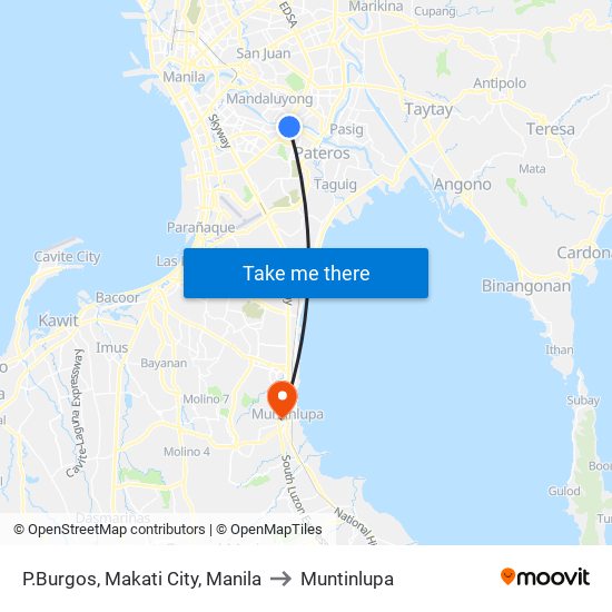P.Burgos, Makati City, Manila to Muntinlupa map
